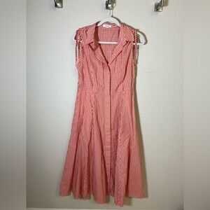 Calvin Klein Orange Gingham Sleeveless Midi Dress, Size 8